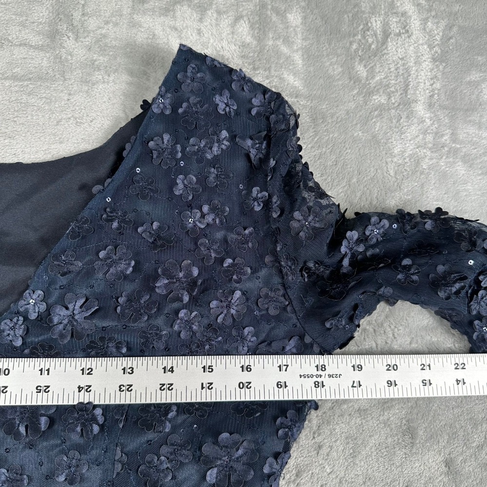 Tahari Gown Women 8 Navy Blue 3D Floral Sequin Lace Formal Evening Dress - Picture 6 of 8